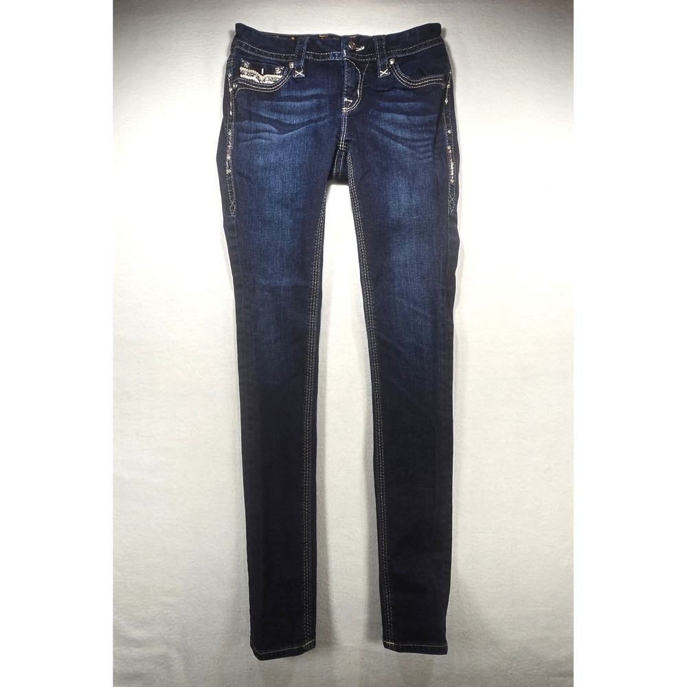 Rock Revival Betty Skinny Jeans Dark Wash Rhinestone Embellished Size 27